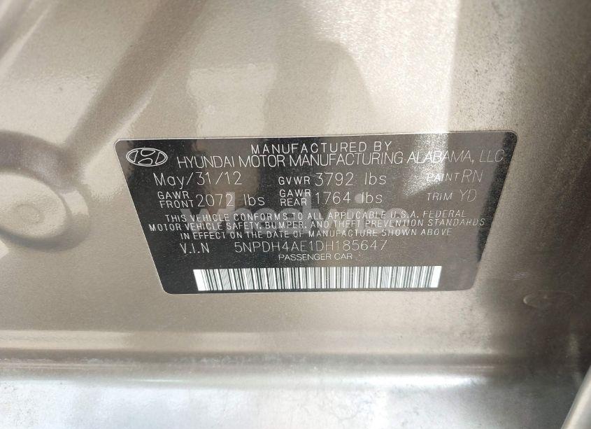 Photo 9 of 2013 Hyundai Elantra GLS (VIN 5NPDH4AE1DH185647)