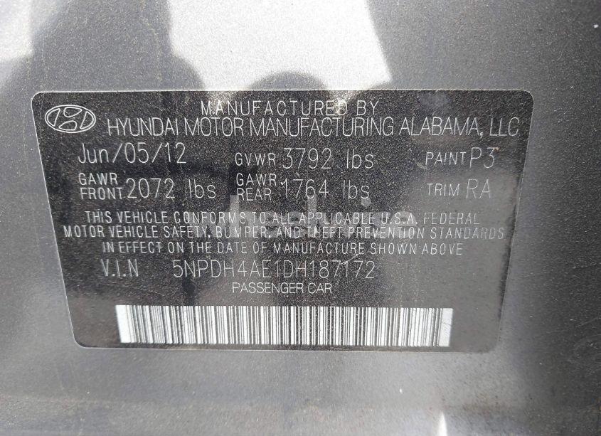 Photo 9 of 2013 Hyundai Elantra GLS (VIN 5NPDH4AE1DH187172)