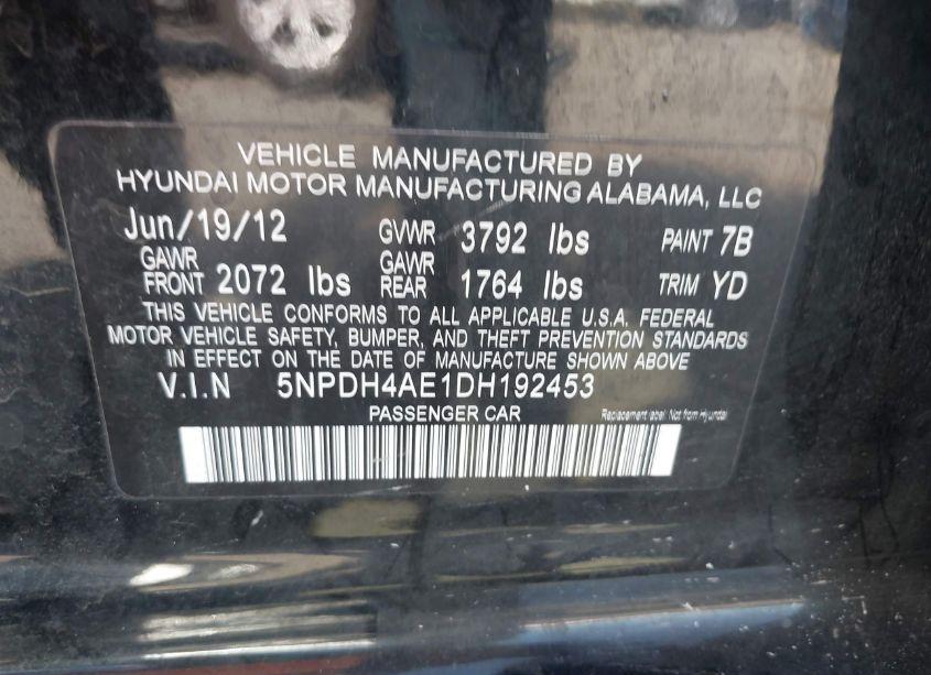 Photo 9 of 2013 Hyundai Elantra LIMITED (VIN 5NPDH4AE1DH192453)