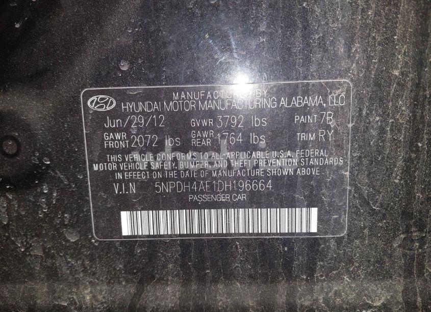 Photo 9 of 2013 Hyundai Elantra LIMITED (VIN 5NPDH4AE1DH196664)