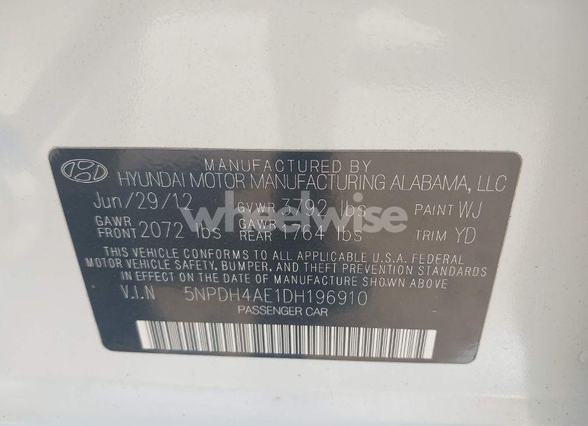 Photo 9 of 2013 Hyundai Elantra GLS (VIN 5NPDH4AE1DH196910)