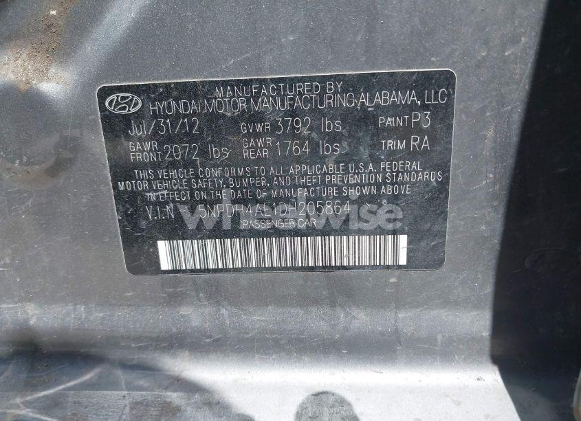 Photo 9 of 2013 Hyundai Elantra LIMITED (VIN 5NPDH4AE1DH205864)