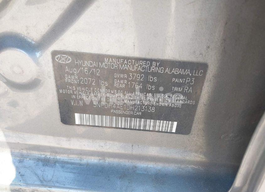 Photo 9 of 2013 Hyundai Elantra GLS (VIN 5NPDH4AE1DH213138)