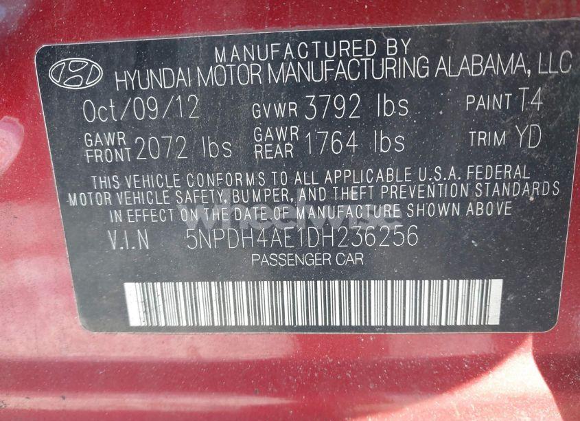 Photo 9 of 2013 Hyundai Elantra LIMITED (VIN 5NPDH4AE1DH236256)