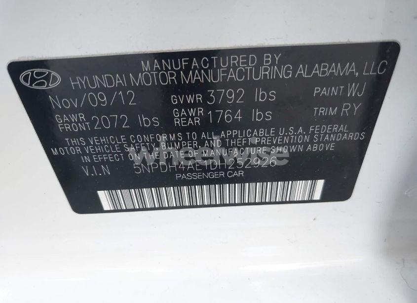 Photo 9 of 2013 Hyundai Elantra LIMITED (VIN 5NPDH4AE1DH252926)