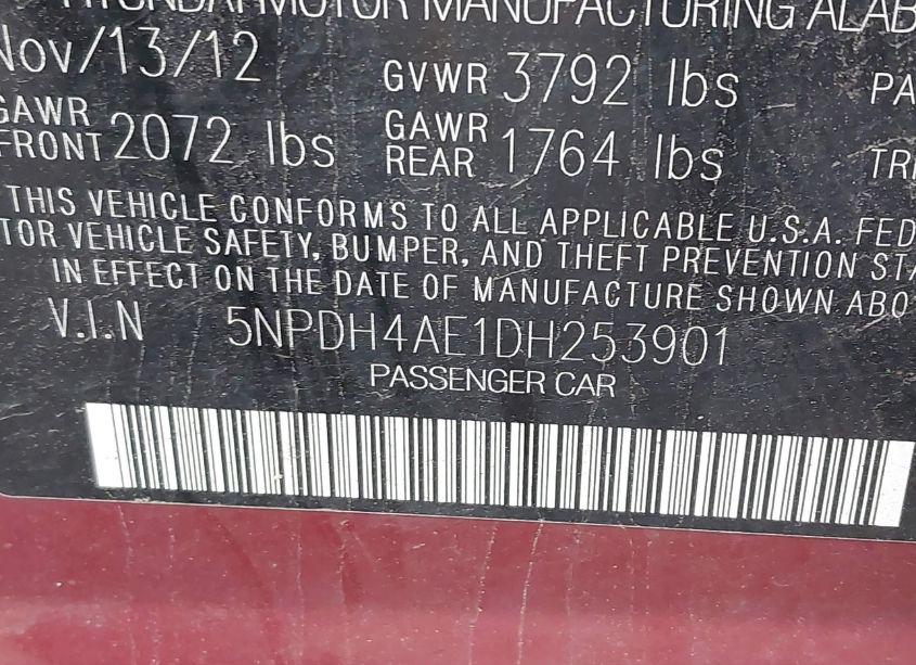 Photo 9 of 2013 Hyundai Elantra LIMITED (VIN 5NPDH4AE1DH253901)