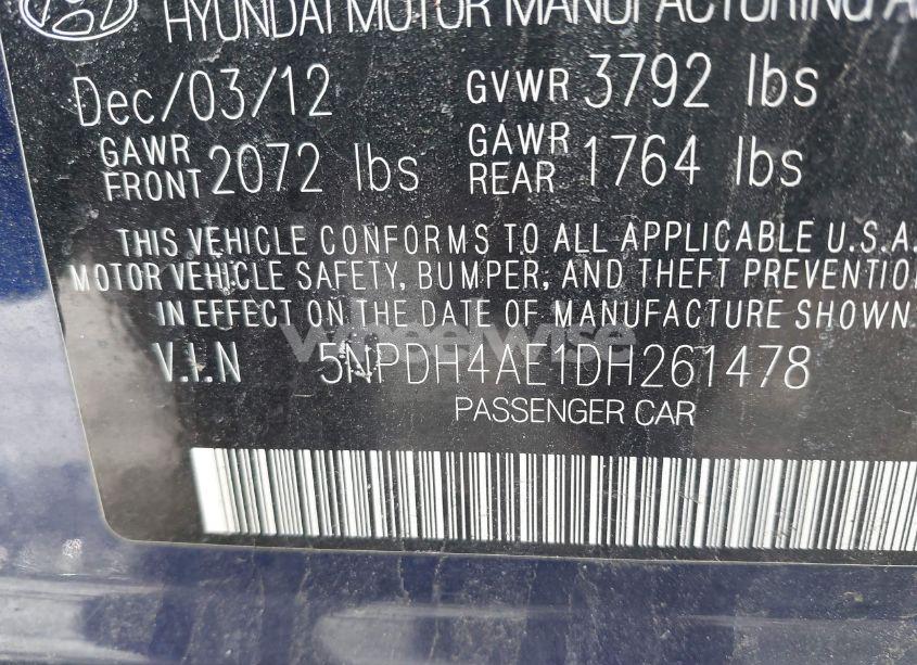 Photo 9 of 2013 Hyundai Elantra LIMITED (VIN 5NPDH4AE1DH261478)