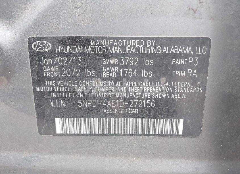 Photo 9 of 2013 Hyundai Elantra LIMITED (VIN 5NPDH4AE1DH272156)