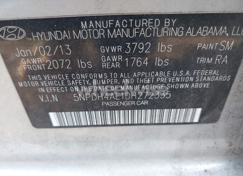 Photo 9 of 2013 Hyundai Elantra LIMITED (VIN 5NPDH4AE1DH272335)