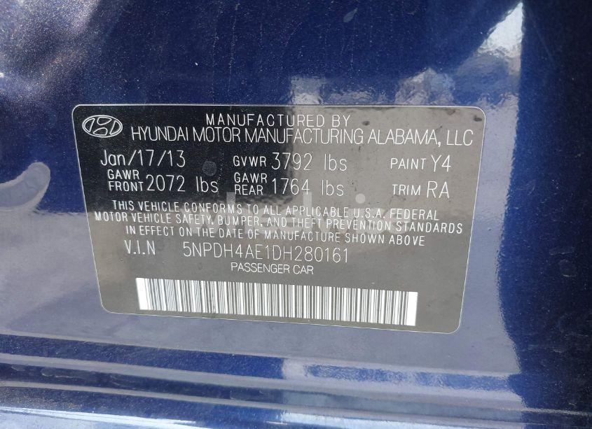Photo 9 of 2013 Hyundai Elantra GLS (VIN 5NPDH4AE1DH280161)