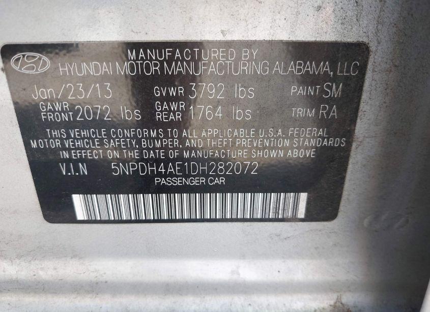 Photo 9 of 2013 Hyundai Elantra GLS (VIN 5NPDH4AE1DH282072)