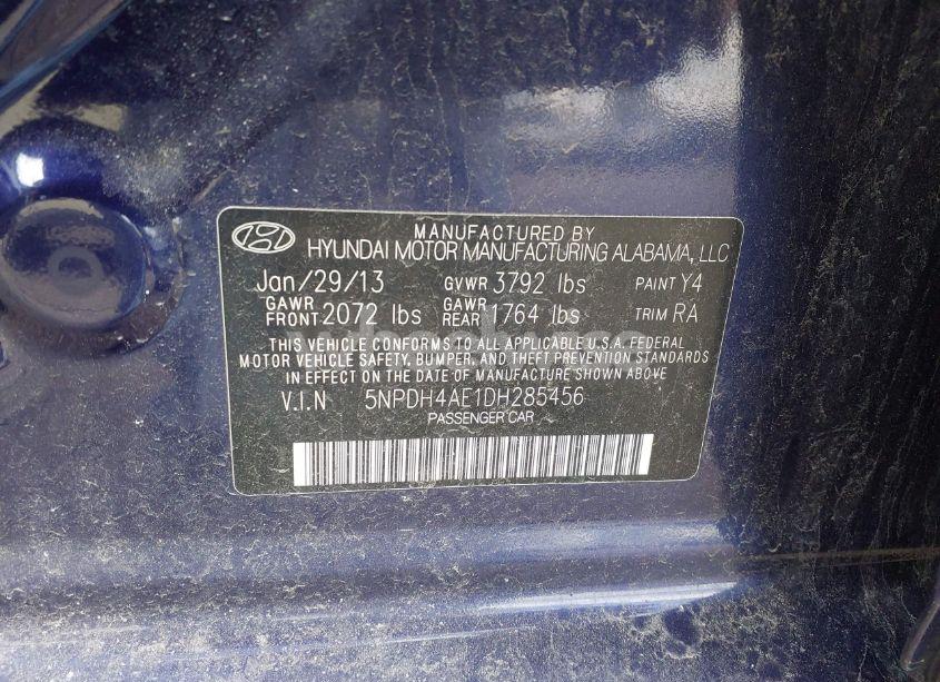 Photo 9 of 2013 Hyundai Elantra LIMITED (VIN 5NPDH4AE1DH285456)