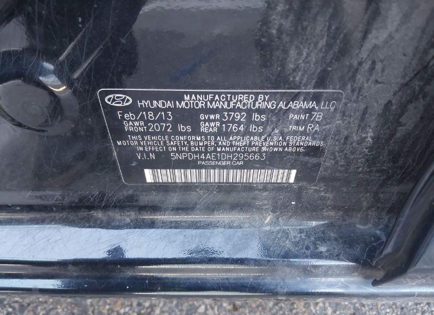 Photo 9 of 2013 Hyundai Elantra GLS (VIN 5NPDH4AE1DH295663)