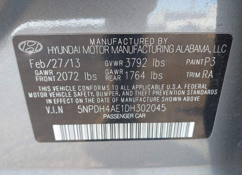 Photo 9 of 2013 Hyundai Elantra GLS (VIN 5NPDH4AE1DH302045)