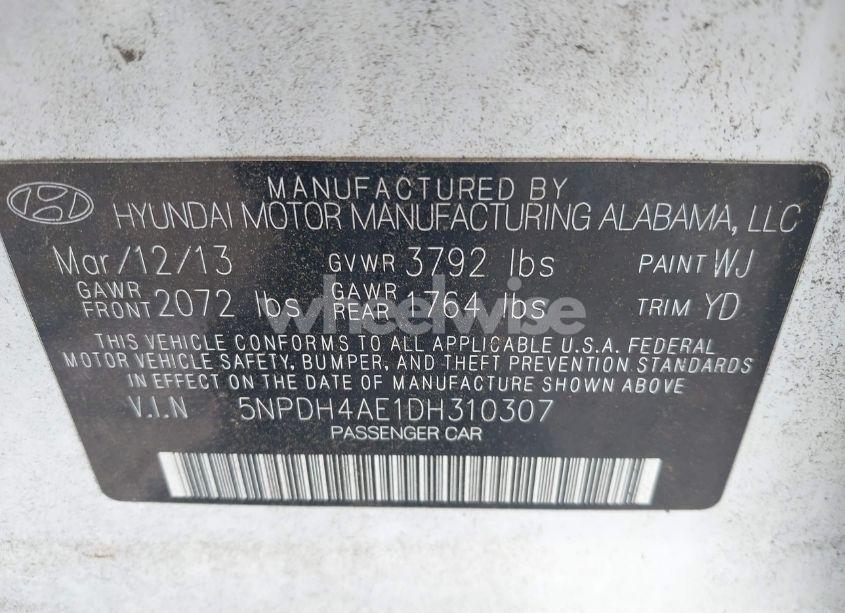 Photo 9 of 2013 Hyundai Elantra GLS (VIN 5NPDH4AE1DH310307)