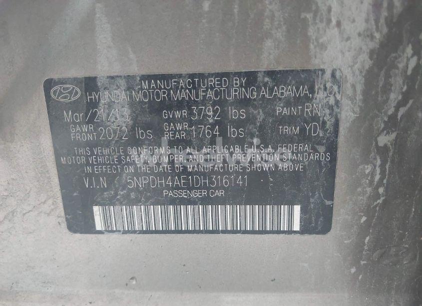 Photo 9 of 2013 Hyundai Elantra LIMITED (VIN 5NPDH4AE1DH316141)