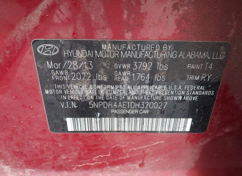 Photo 9 of 2013 Hyundai Elantra LIMITED (VIN 5NPDH4AE1DH320027)