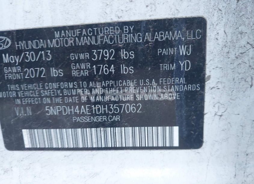 Photo 9 of 2013 Hyundai Elantra GLS (VIN 5NPDH4AE1DH357062)