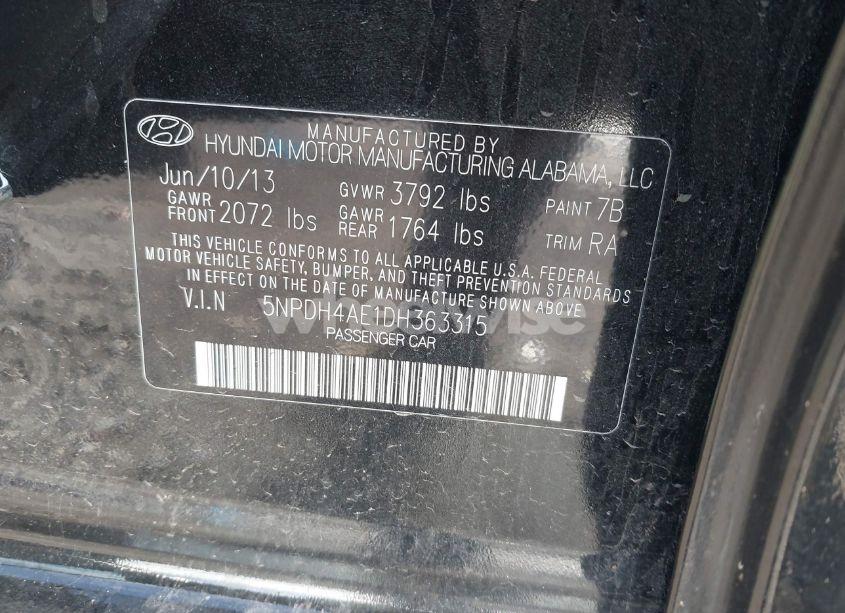 Photo 9 of 2013 Hyundai Elantra GLS (VIN 5NPDH4AE1DH363315)
