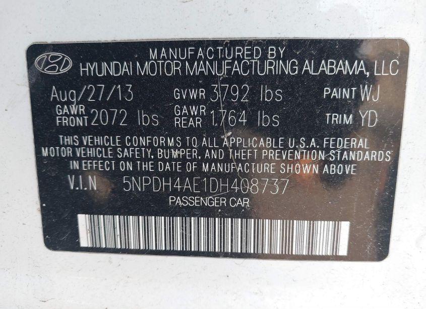 Photo 9 of 2013 Hyundai Elantra GLS/LIMITED (VIN 5NPDH4AE1DH408737)