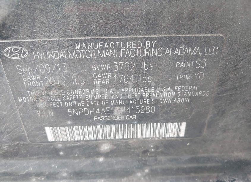 Photo 9 of 2013 Hyundai Elantra LIMITED (VIN 5NPDH4AE1DH415980)