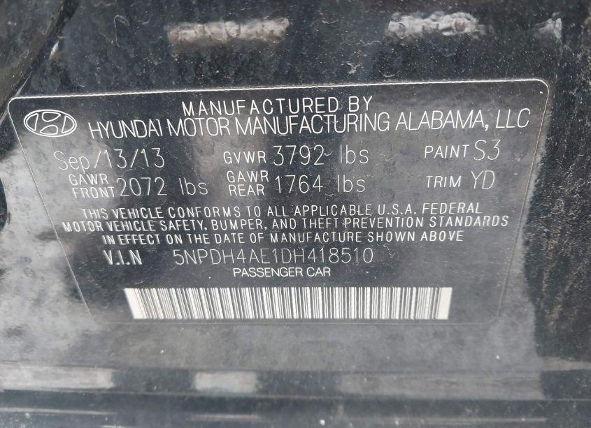 Photo 9 of 2013 Hyundai Elantra GLS (VIN 5NPDH4AE1DH418510)