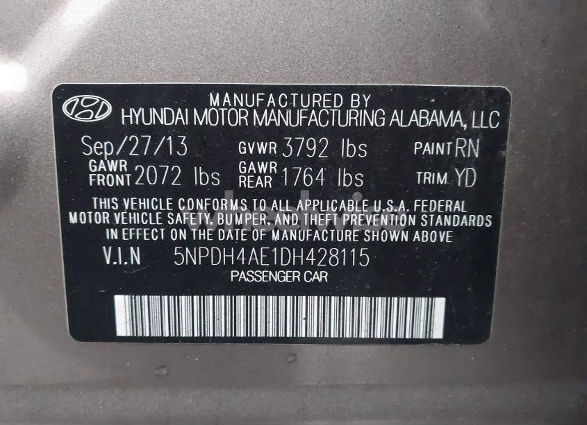Photo 9 of 2013 Hyundai Elantra GLS (VIN 5NPDH4AE1DH428115)