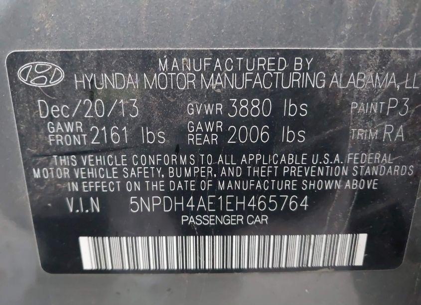 Photo 9 of 2014 Hyundai Elantra SE (VIN 5NPDH4AE1EH465764)