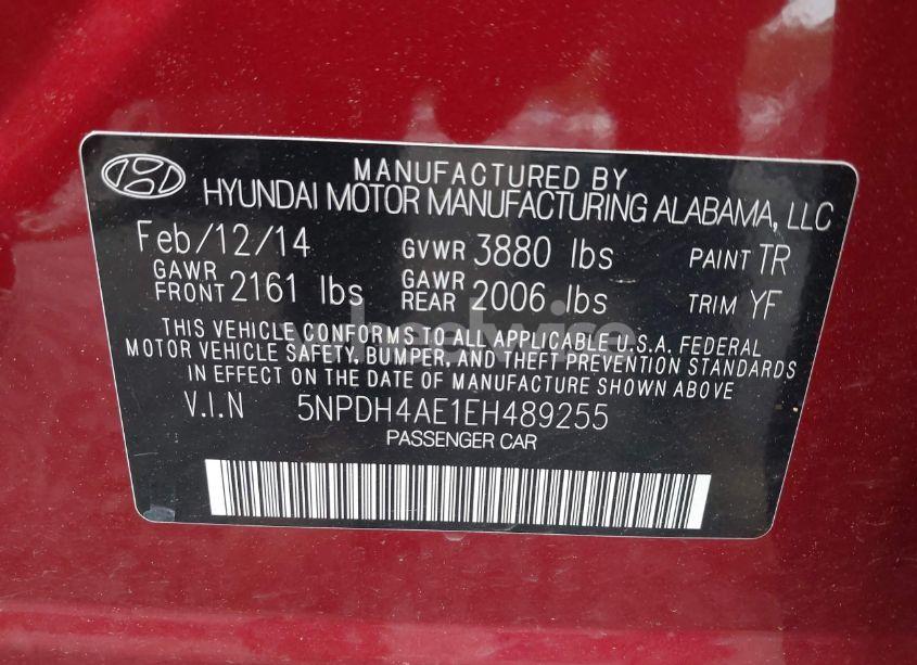 Photo 9 of 2014 Hyundai Elantra SE (VIN 5NPDH4AE1EH489255)