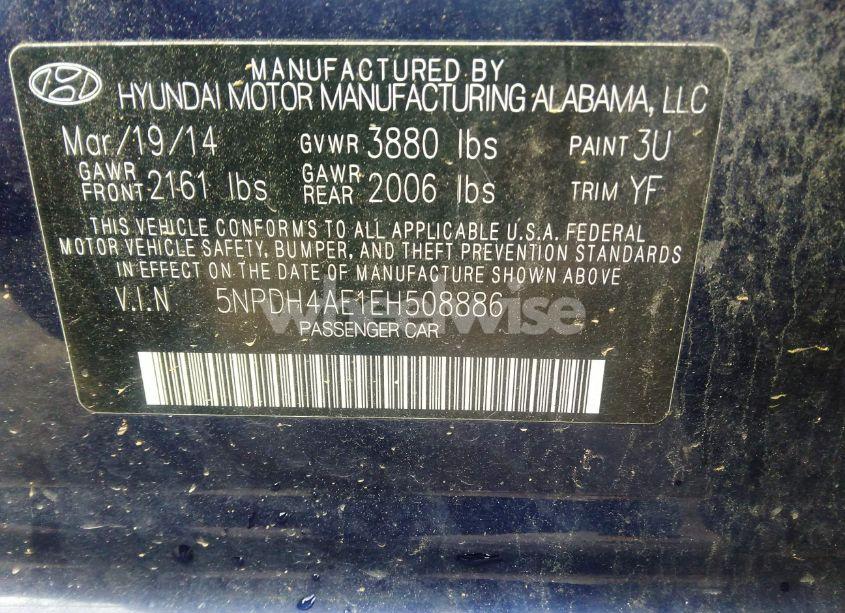 Photo 9 of 2014 Hyundai Elantra SE (VIN 5NPDH4AE1EH508886)