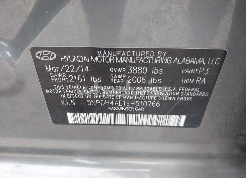 Photo 9 of 2014 Hyundai Elantra SE (VIN 5NPDH4AE1EH510766)
