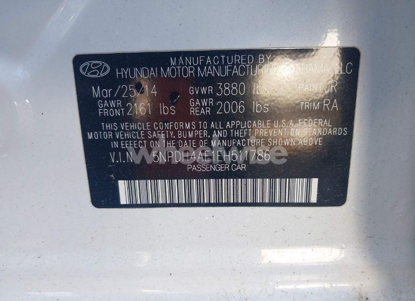 Photo 9 of 2014 Hyundai Elantra SE (VIN 5NPDH4AE1EH511786)