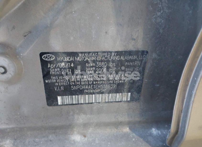 Photo 9 of 2014 Hyundai Elantra LIMITED (VIN 5NPDH4AE1EH518639)