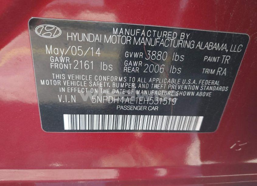 Photo 9 of 2014 Hyundai Elantra SE (VIN 5NPDH4AE1EH531519)