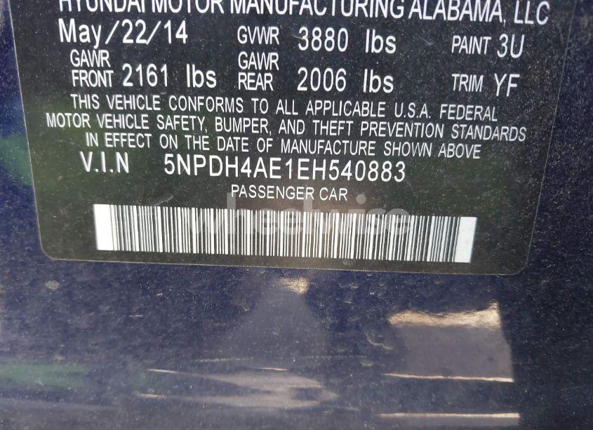 Photo 9 of 2014 Hyundai Elantra SE (VIN 5NPDH4AE1EH540883)