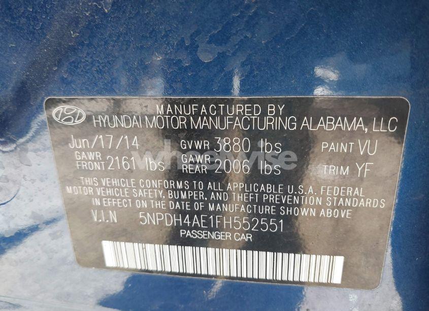 Photo 9 of 2015 Hyundai Elantra SE (VIN 5NPDH4AE1FH552551)