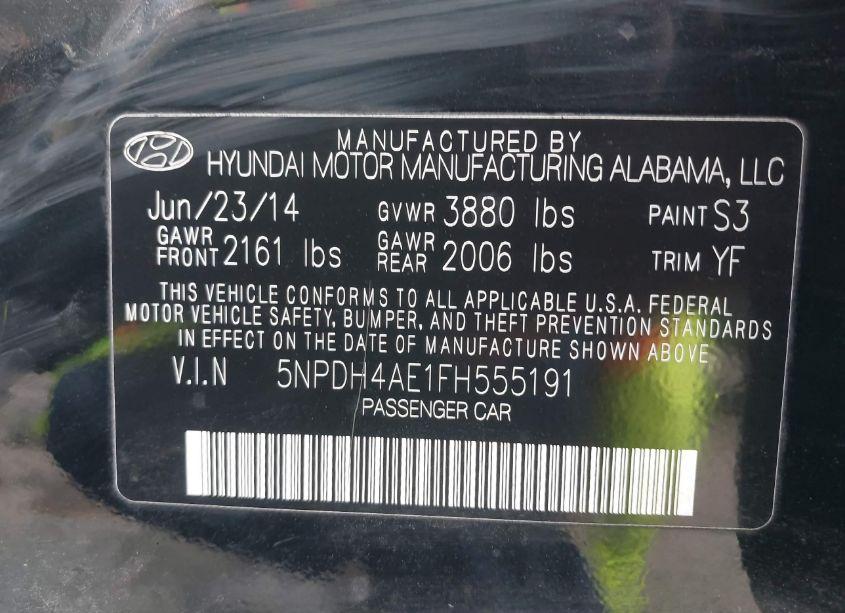 Photo 9 of 2015 Hyundai Elantra LIMITED (VIN 5NPDH4AE1FH555191)