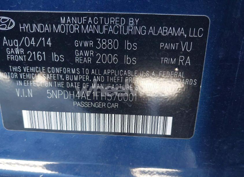 Photo 9 of 2015 Hyundai Elantra SE (VIN 5NPDH4AE1FH570001)