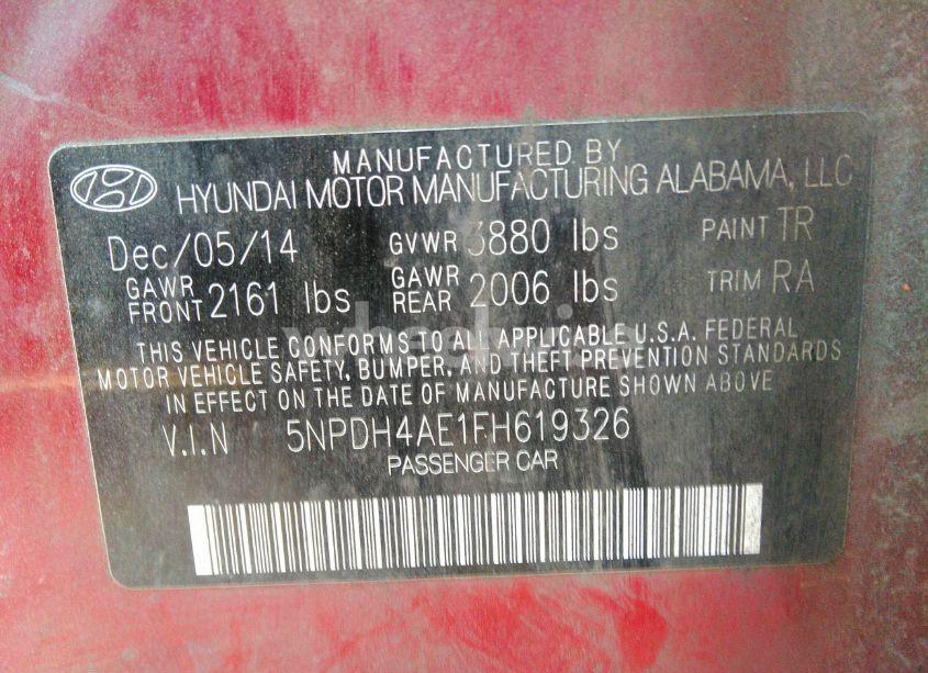 Photo 9 of 2015 Hyundai Elantra SE (VIN 5NPDH4AE1FH619326)