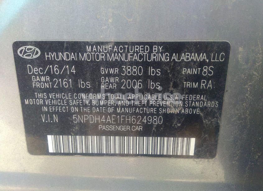 Photo 9 of 2015 Hyundai Elantra SE (VIN 5NPDH4AE1FH624980)