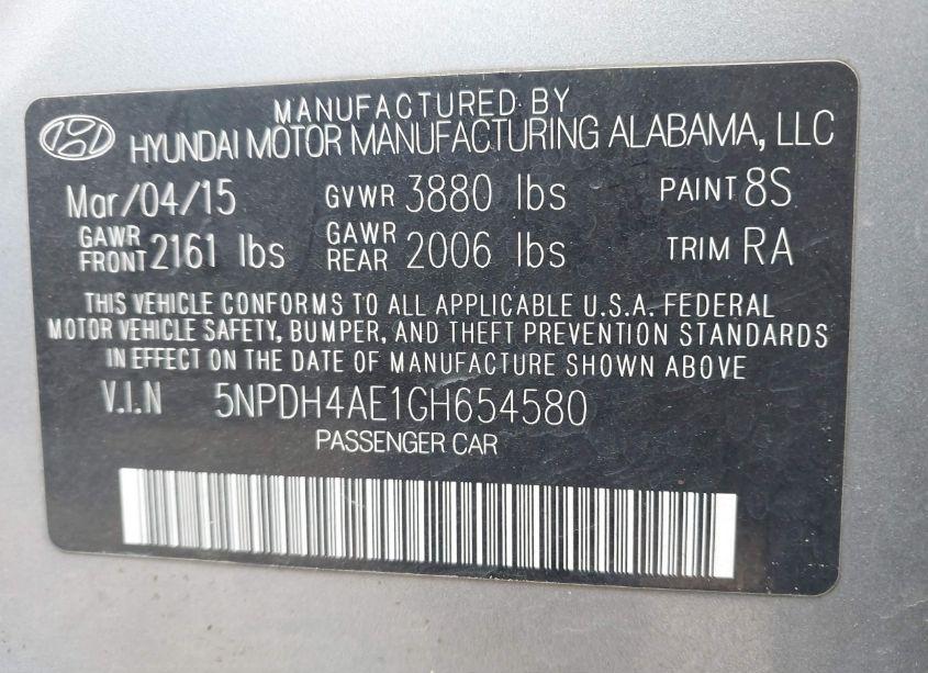 Photo 9 of 2016 Hyundai Elantra SE (VIN 5NPDH4AE1GH654580)