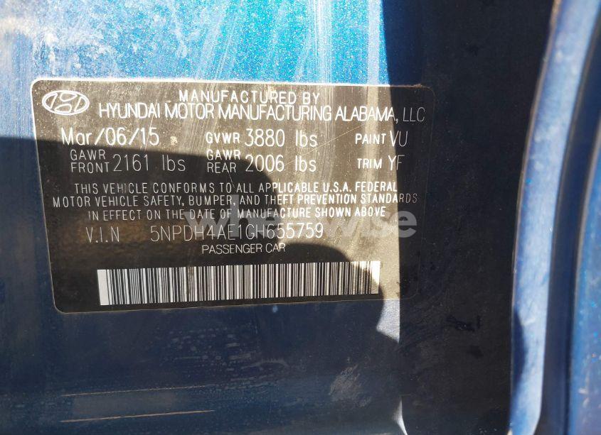 Photo 9 of 2016 Hyundai Elantra SE (VIN 5NPDH4AE1GH655759)