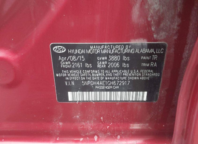 Photo 9 of 2016 Hyundai Elantra SE (VIN 5NPDH4AE1GH672917)