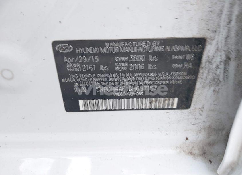 Photo 9 of 2016 Hyundai Elantra SE (VIN 5NPDH4AE1GH687157)