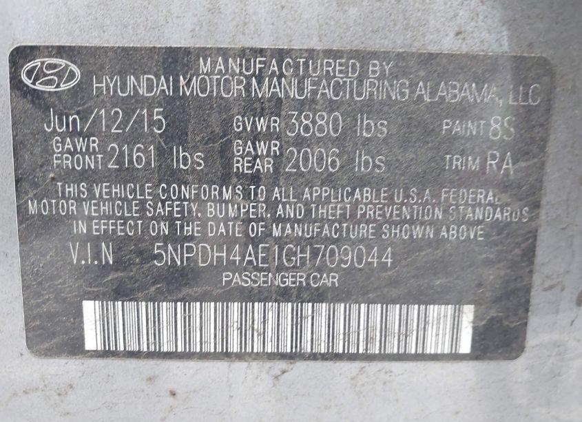 Photo 9 of 2016 Hyundai Elantra SE (VIN 5NPDH4AE1GH709044)