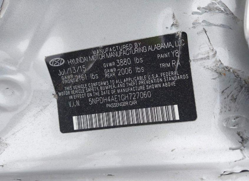 Photo 9 of 2016 Hyundai Elantra SE (VIN 5NPDH4AE1GH727060)