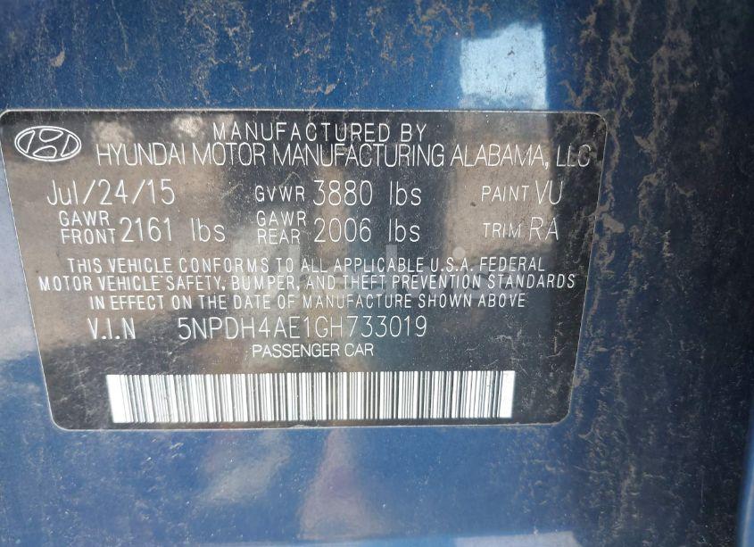 Photo 9 of 2016 Hyundai Elantra SE (VIN 5NPDH4AE1GH733019)