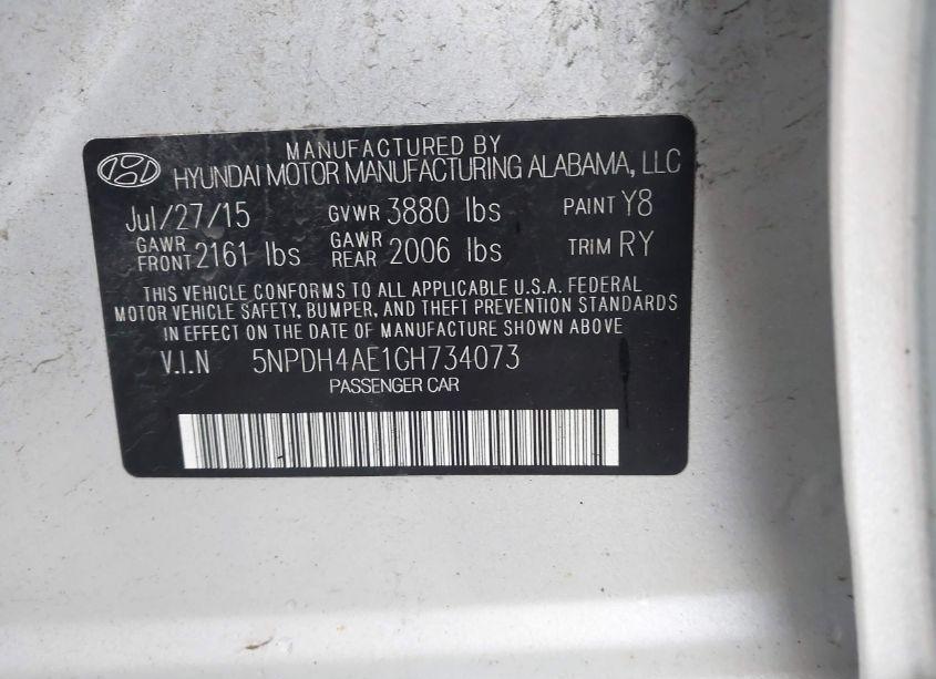 Photo 9 of 2016 Hyundai Elantra VALUE EDITION (VIN 5NPDH4AE1GH734073)