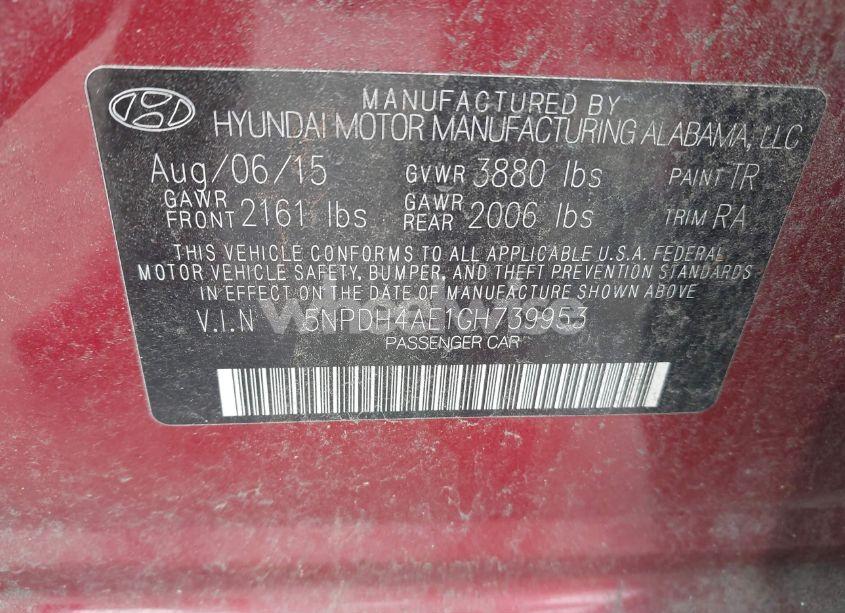 Photo 9 of 2016 Hyundai Elantra SE (VIN 5NPDH4AE1GH739953)