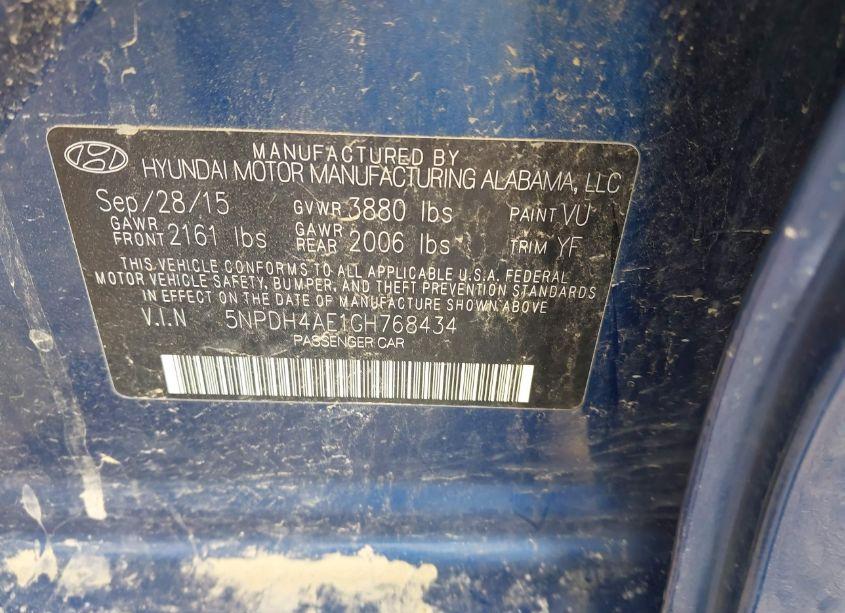 Photo 9 of 2016 Hyundai Elantra SE (VIN 5NPDH4AE1GH768434)